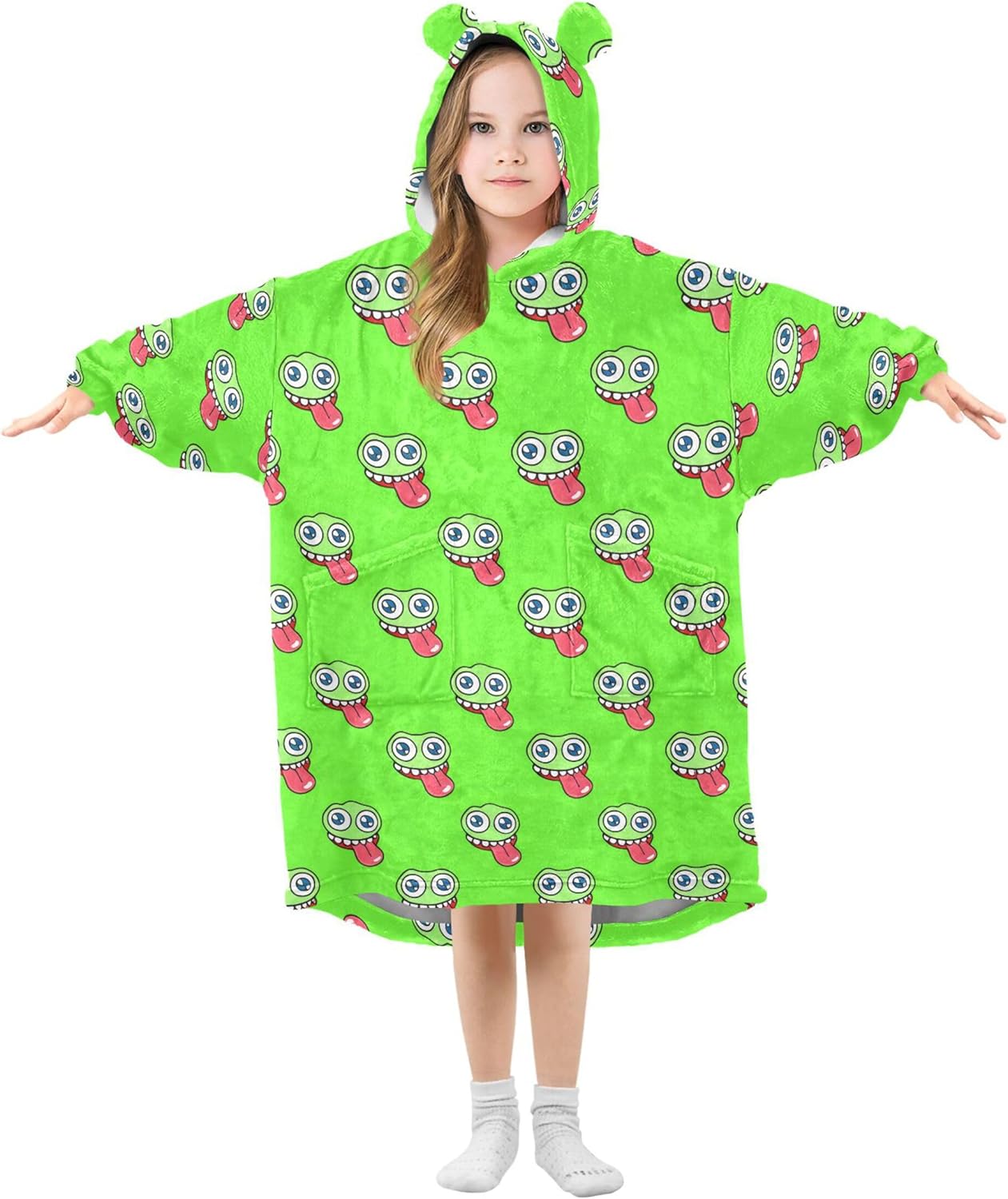 Cute Alien Ufo Kids Wearable Blanket Hoodie with Pocket and Sleeves for Toddlers, Cute Hoodies Girls Boys B0403997