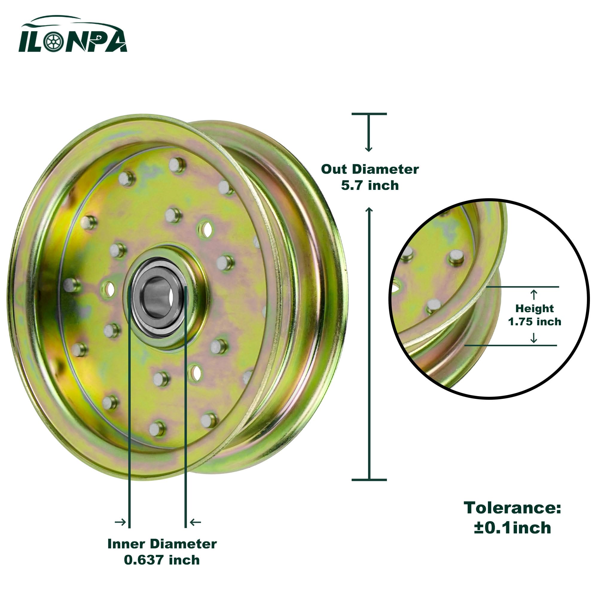 ILONPA Flache Spannrolle für AYP 103257 Husqvarna 539103257 iZ 4217, iZ 4821, iZ 5221 TKAA, iZ 5223 TXPKOA, iZ 6125, iZ 6125 TKOA, iZC 5221, LZ 5 227, L Z 6125, LZ 6130