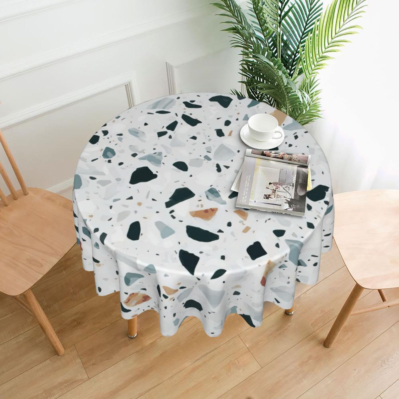 OXbnmm Terrazzo Marble Pastel Print Soft Round Tablecloth 60in Polyester Washable Cover Cozy Gift for Mom Housewarming
