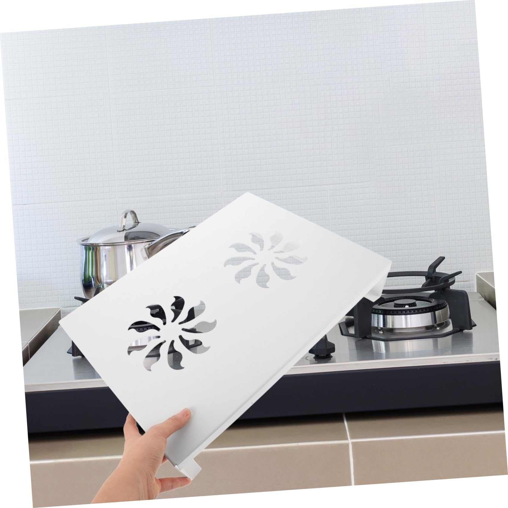 Homoyoyo Supporto per Piano Cottura in Acciaio al Carbonio Bianco, Base Stabile e Resistente al Fuoco per Pentole, Cucina e Ordine