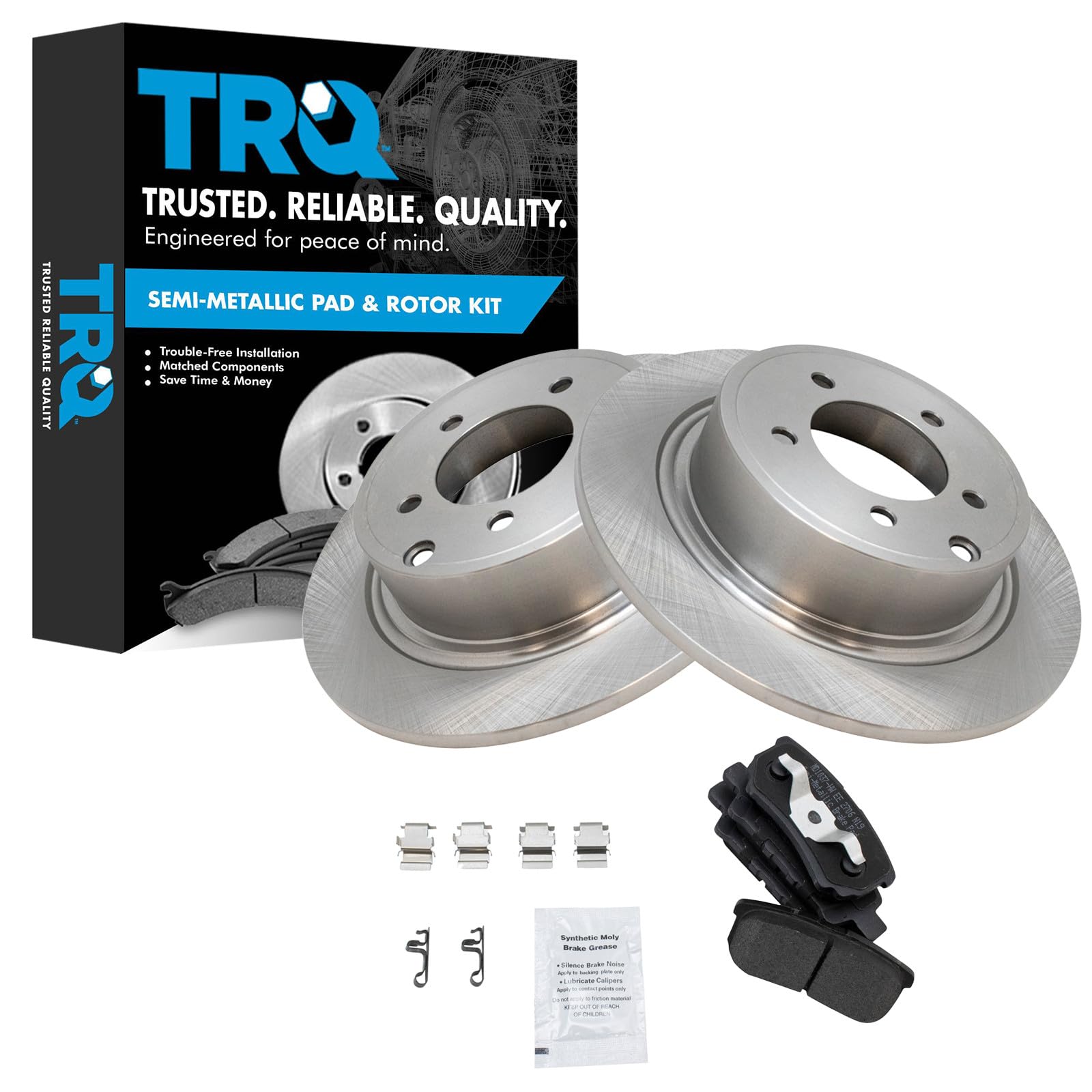 TRQ Rear Brake Pad and Rotor Set Semi Metallic Rotors Compatible with 2017 Jeep Compass Patriot 2014-2016 Mitsubishi Lancer 2013 Chrysler 200