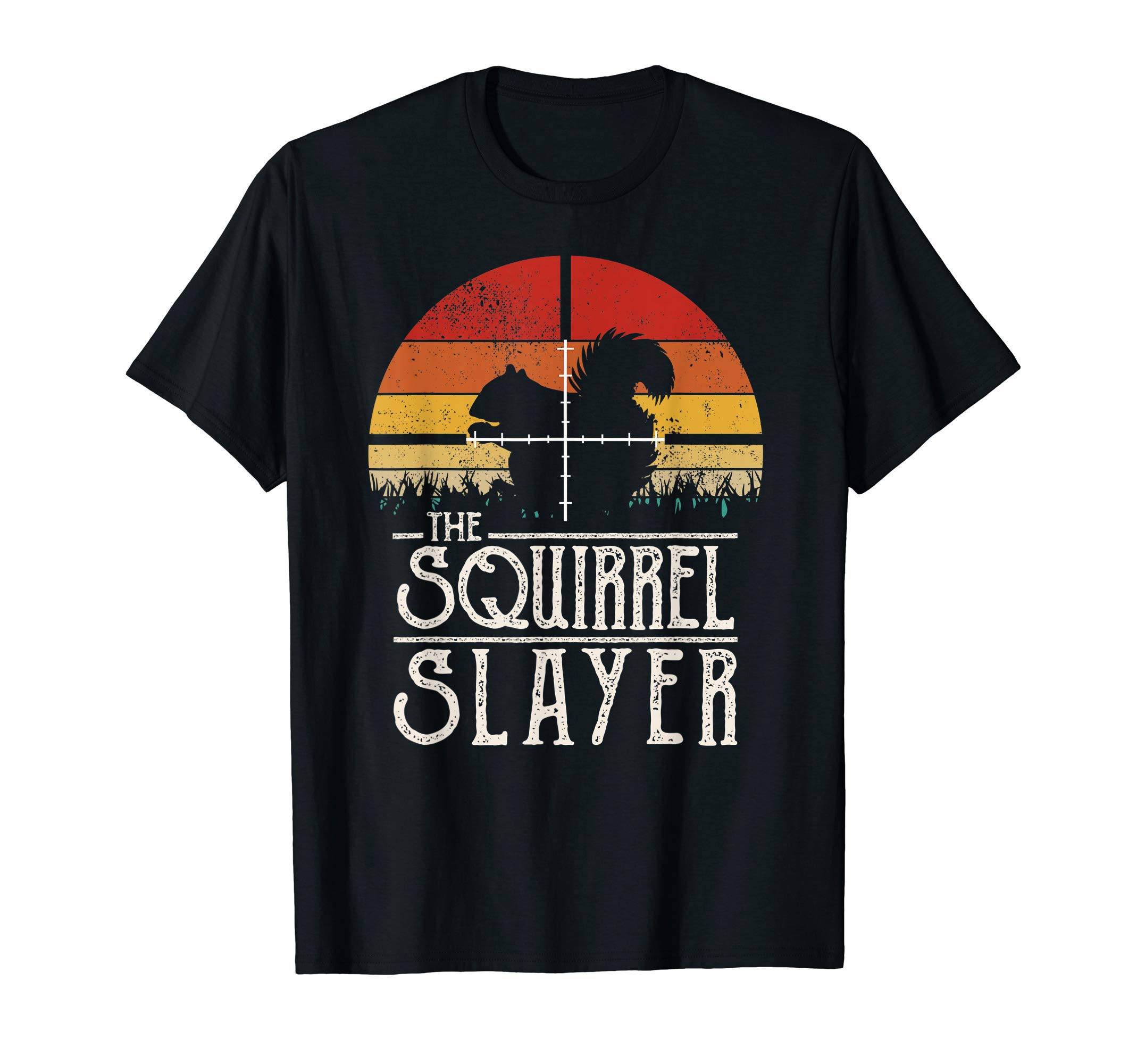 Funny Squirrel Hunting ClothingVintage Sunset Retro Style Squirrel Hunting Squirrel Slayer T-ShirtOEKO-TEX STANDARD 100