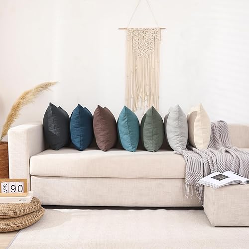 Miniatura 7 de Jepeak Juego de 2 fundas de almohada decorativas tejidas con textura, fundas de cojín cuadradas de lino sólido para sofá y cama, color beige, 16 x