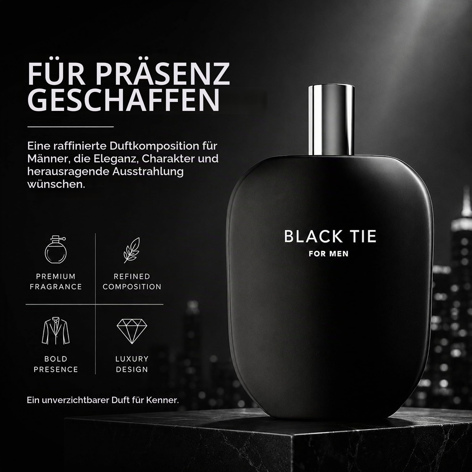 Fragrance One | Jeremy Fragrance BLACK TIE for Men | markanter Herrenduft | Maskulin, Dominant, Autoritär | Eau de Parfum für Herren | Intensiv | Perfekt für den Abend | 100 ml Flasche mit Box