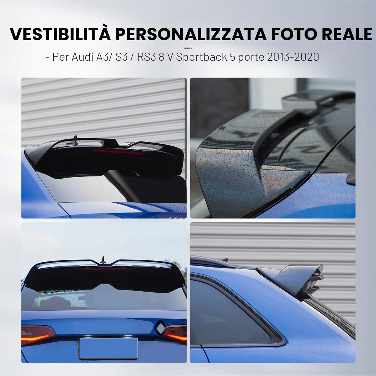 Alettone posteriore compatibile per Audi A3 S3 RS3 8V Sportback 5 porte 2013-2020 Lip Splitter per tetto posteriore Alettone per bagagliaio (nero lucido)