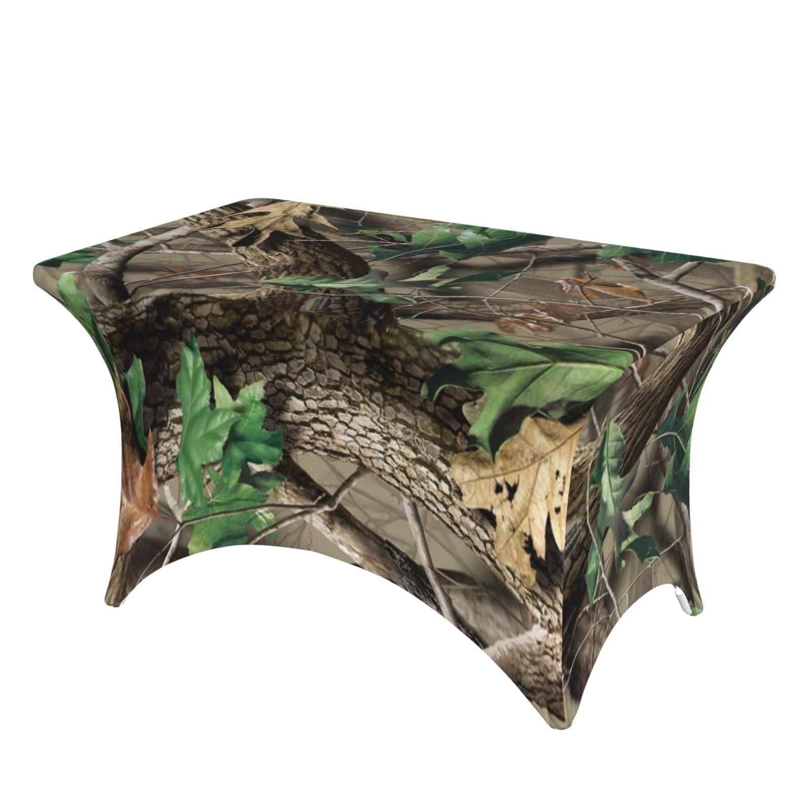 Dcehgew Hardwoods Green Camouflage 4Ft Spandex Rectangular Table Cloth, Printed Fitted Elastic Tablecloths Washable Table Cover For Event, Wedding, Banquet & Party