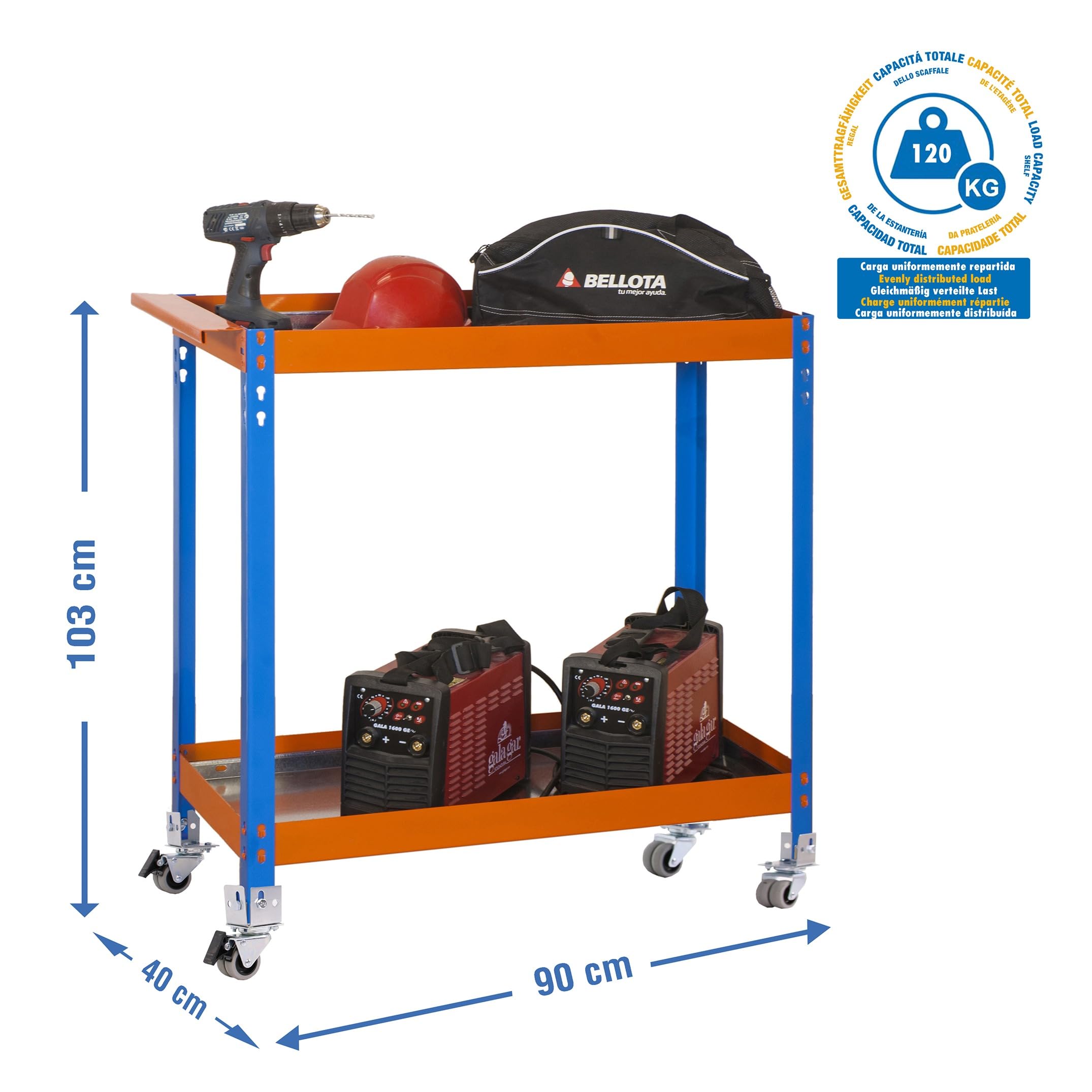 Simon Rack Carro Herramentas Taller, Banco Trabajo, Capacidad Carga 75 kg, 1030x900x400 mm, Azul/Naranja/Galva - Wagon