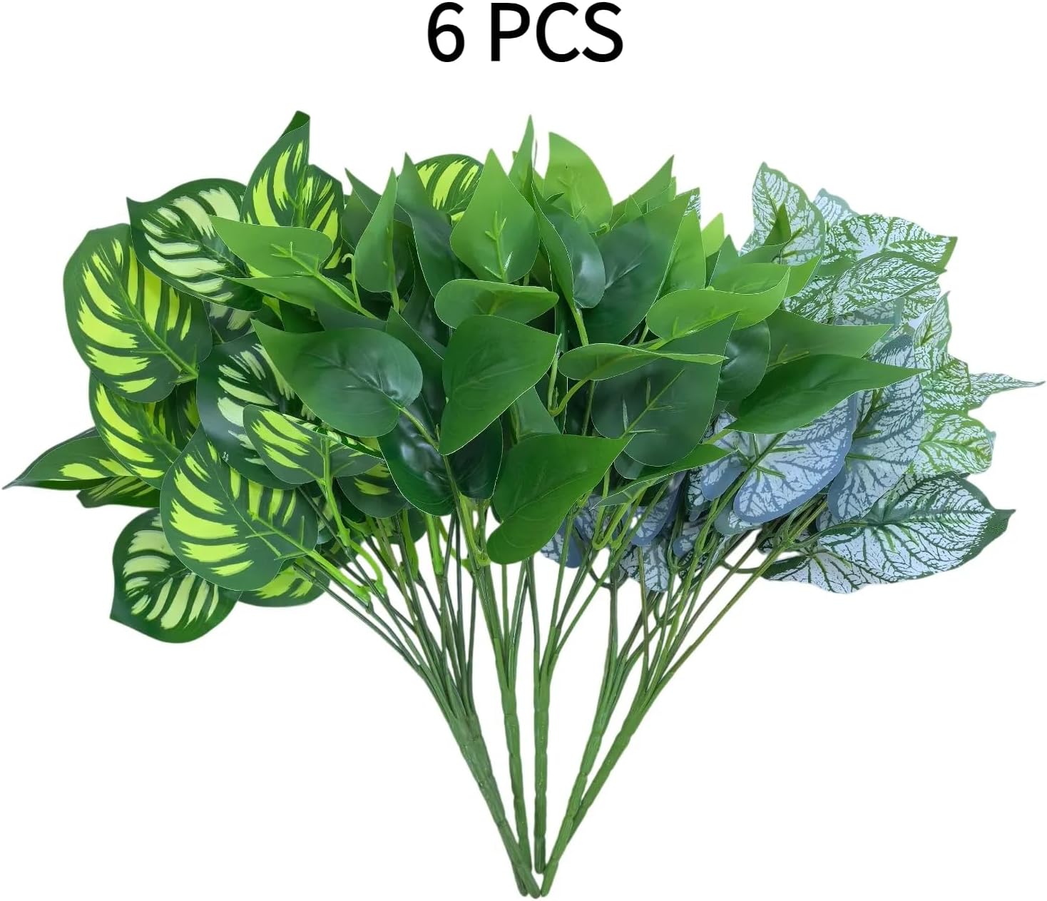 6 Bundles of Artificial Green Plants, Artificial Greenery, Fake Floral Plants Decor Outdoor Artificial Plants,Plastic Plants,Outdoor Large Decorative Flowers (Green) - Image 8