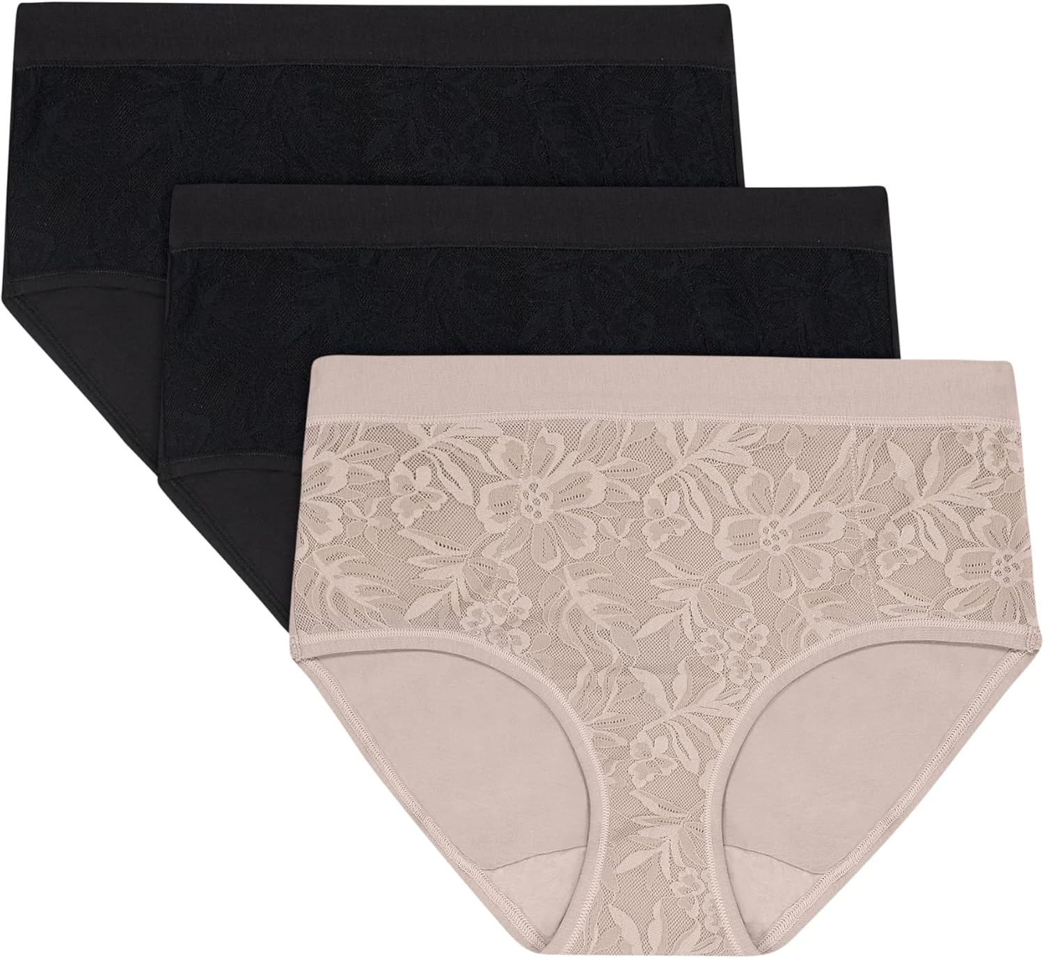 Bali Women's Underwear Hipsters, 3-pack, Breathe Lace Hipster Panties for Women, Full Coverage, Breathable