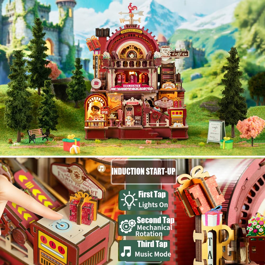 Holzpuppenhaus-Bausatz, DIY-Puppenhaus-Bausatz mit LED-Beleuchtung, kreatives Set zur Regaldekoration, 3D-Modell, kreative Geschenke für Freunde und Verwandte