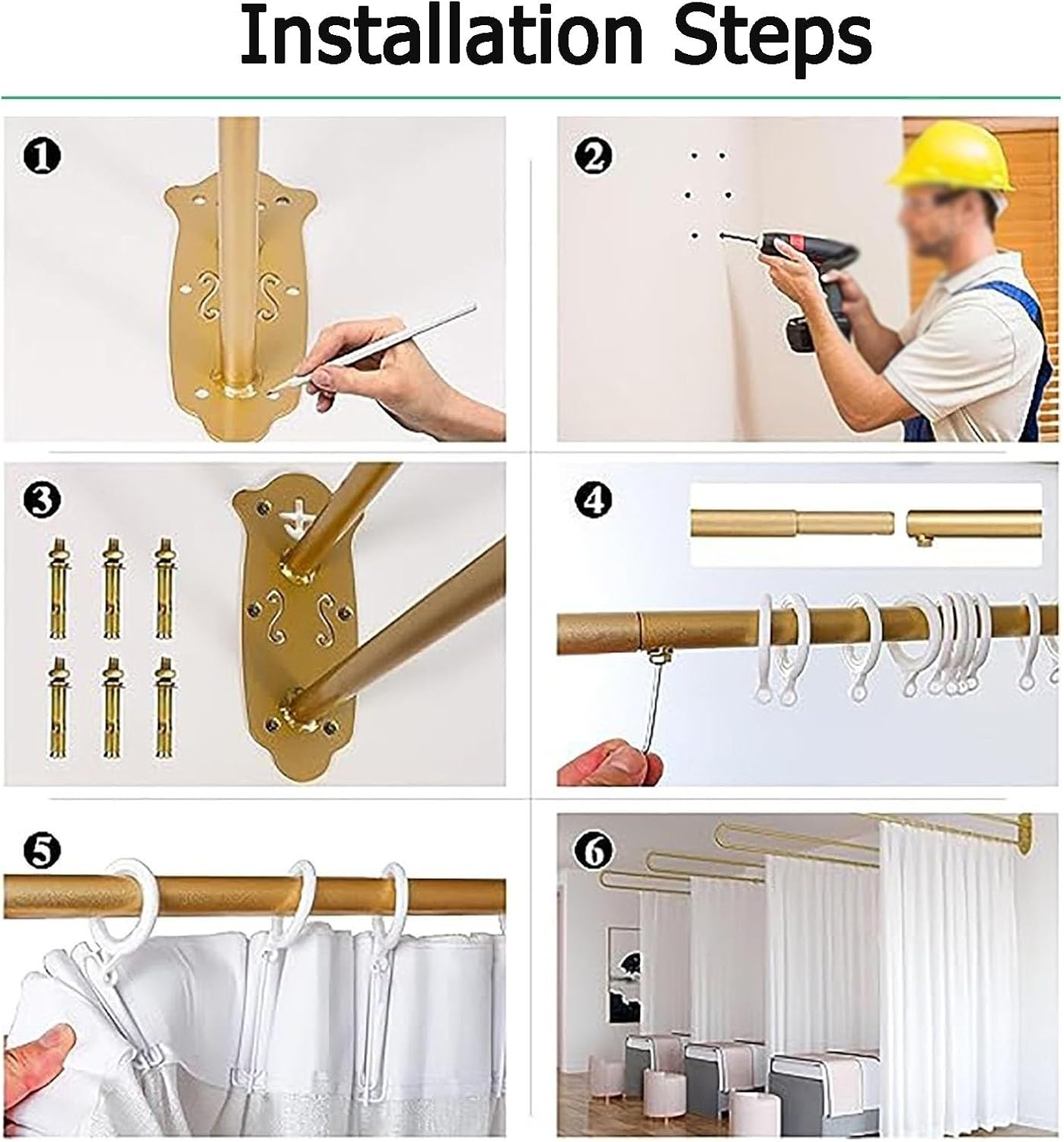 プライバシーパーティションカーテン、アイアンU字型ルームプライバシーカーテン、ガーゼサポート付き壁掛けカーテン、美容院やブライダルシ