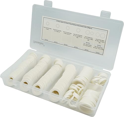 Miniatura 5 de Dsnaduo 200 juntas de tapón de drenaje de aceite de nailon de 8 tamaños, kits surtidos de arandelas para M12 M14 M16 M18, M20