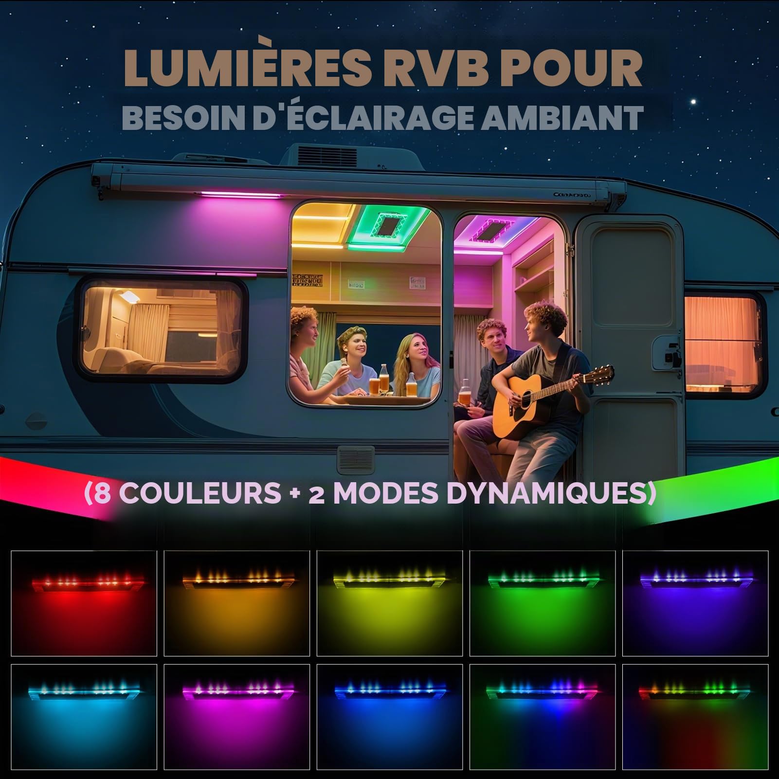 12V Lumières Intérieure à LED Lampe Eclairage, 8 Feux latéraux Multicolores, Plafonnier LED RV 111 LED avec Interrupteur, 1800LM réglable RV de Toit de Lampes pour Camping-Car, Bateau