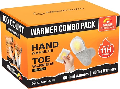 Hand and Toe Warmers Variety Pack – 100 Piece Set with 30 Pairs Hand Warmers and 20 Pairs Adhesive Toe Warmers – Long Lasting Heat Packs for Cold Weather, Work, Skiing, Travel and Stadium Events