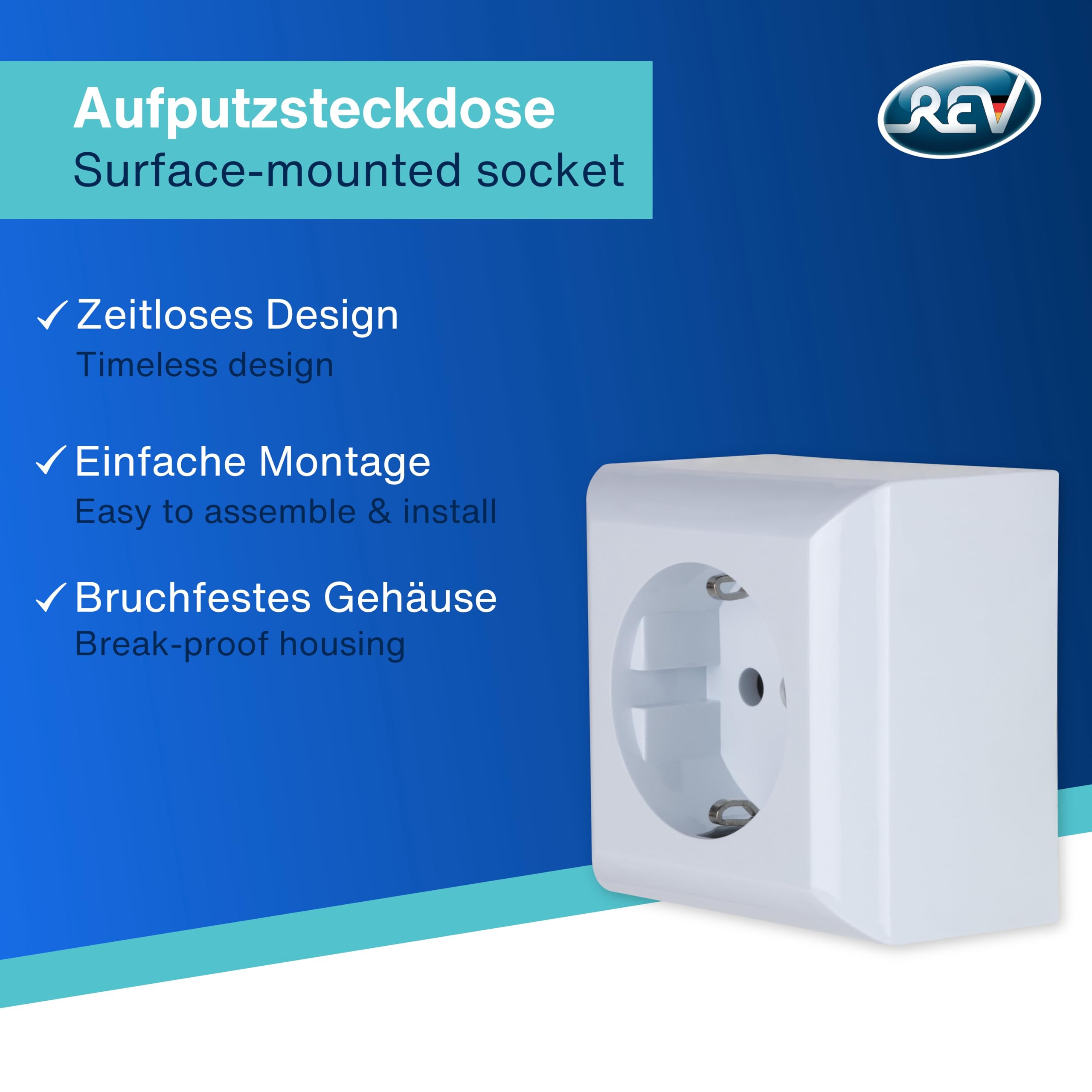 REV PlanoLuxe - Prise Schuko - Montage en saillie - 1 prise - Blanc
