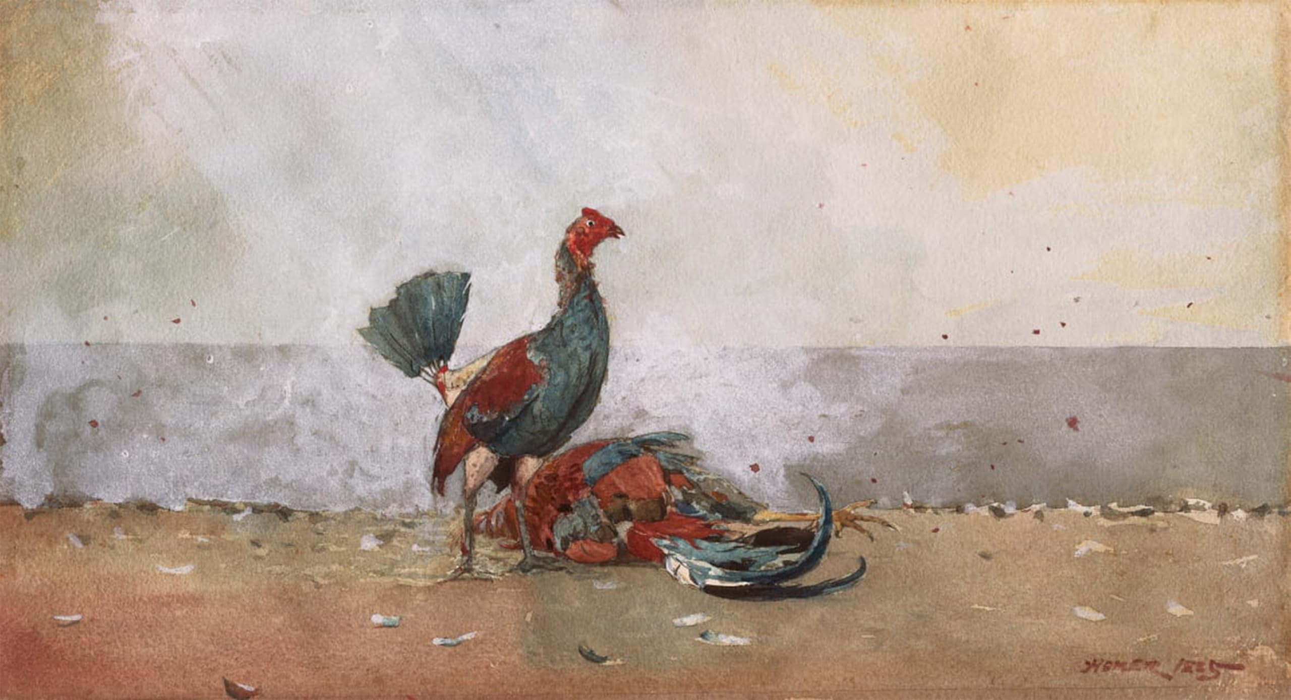 Artxlxxbn No Frame Famous Prints Artwork Pictures Poster Painting Art The Cock Fight By Winslow Homer Artwork Landscape Pictures For Home Decor 60X90cm