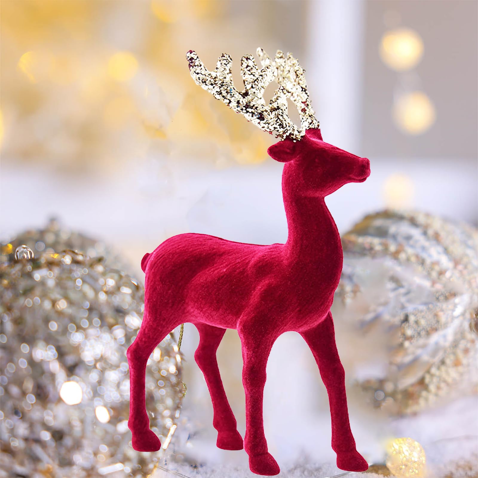 Ornativity Peppermint Glitter Christmas Renna – Statue di cervo bianco con corna rosse e bianche e sciarpa, decorazione da tavolo centrotavola – Confezione da 2, bianco, taglia unica