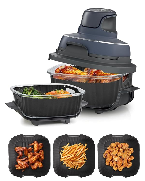 Air Fryer Silicone Liners for Ninja Crispi FN101CGY/FN101GY,Non-Stick Ninja Glass Air Fryer Accessories,Big Liner for 4 QT Container & Small Liner for 6 Cups Container,Reusable Replacement Insert Gray by MMH - Used condition - CA$13.50