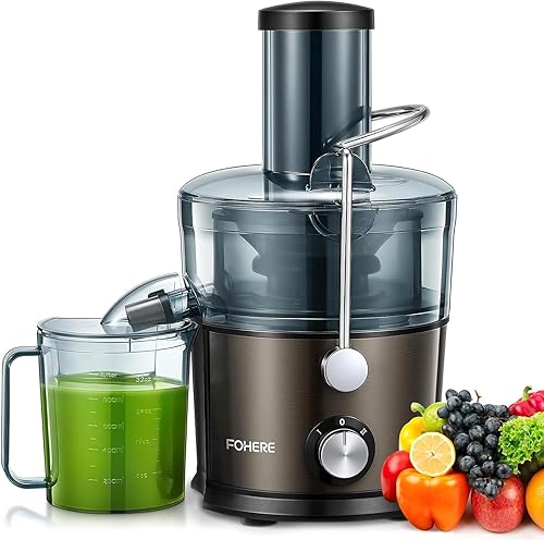 FOHERE Máquinas exprimidoras, extractor centrífugo de 1200 W de potencia máxima con canal de alimentación de 3 pulgadas de ancho y antigoteo para