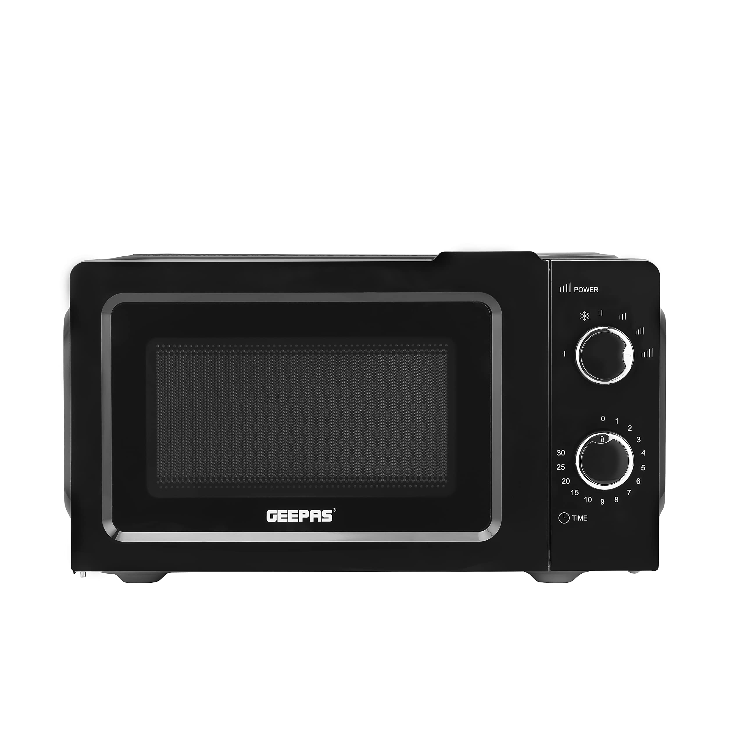 Geepas 20L Microwave Oven - 1100W Solo Microwave Oven with 5 Power Levels - Reheating, Defrost & 30 Minute Timer Function - 2 Rotary Dials - Oven for Standard Size of Dinner Plate -