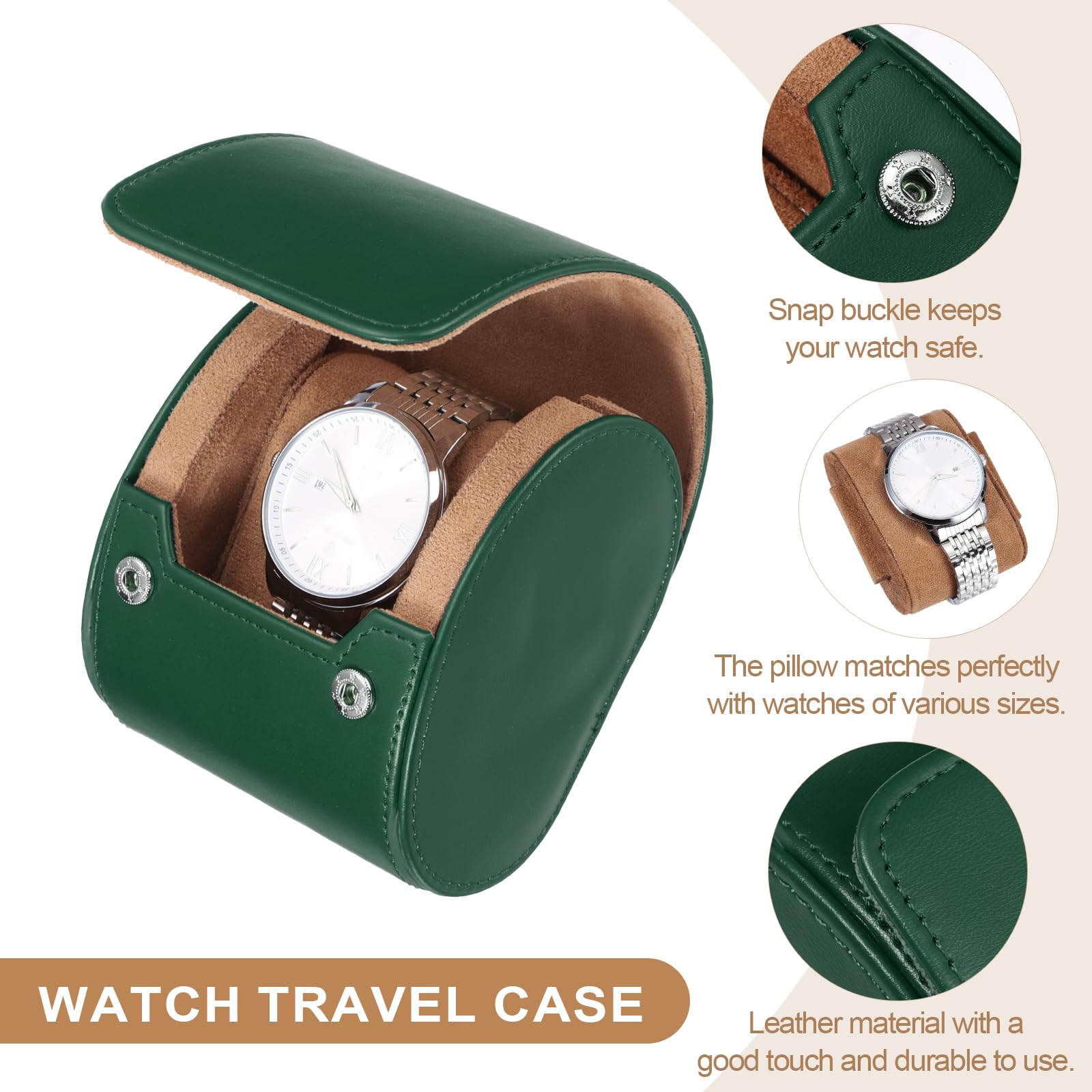 Custodia da viaggio per orologio da uomo in pelle, astuccio arrotolabile per orologio, scatola portaoggetti portatile per orologio, ideale per Natale, compleanno e anniversario, 1 scomparto (verde)