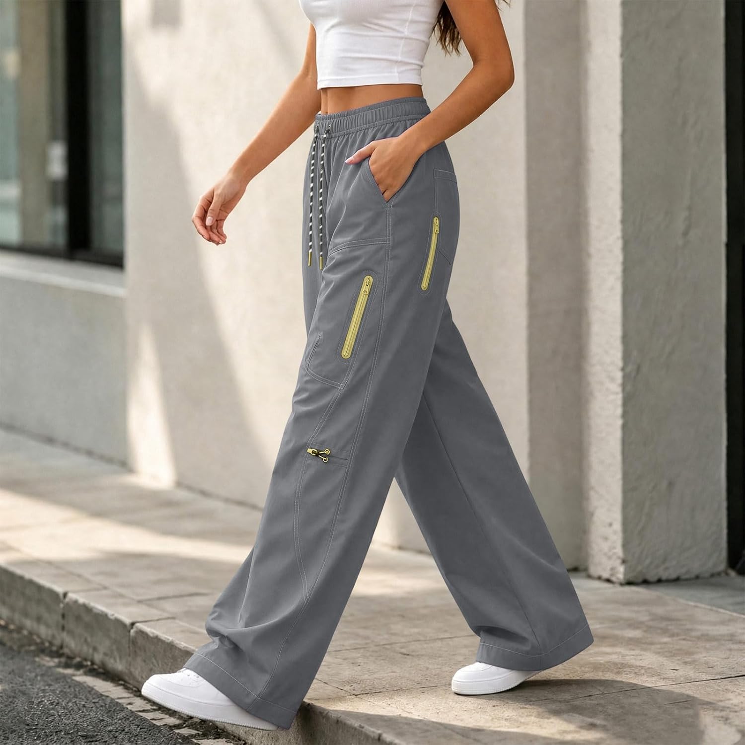 Womens Wide Leg Track Pants Baggy Parachute Pants y2k Streetwear