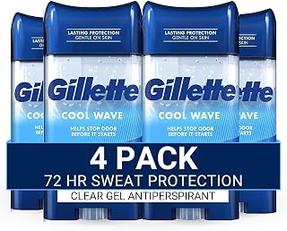 Gillette Clear Gel Antiperspirant Deodorant for Men, 72hr Sweat & Odor Protection, Anti-White Marks, Cool Wave Scent, 4x 3.8oz Pack