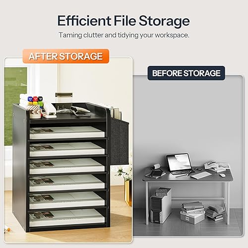 Miniatura 5 de HOOBRO Clasificador de correo ajustable para encimera, organizador de papel de madera de 6 niveles, organizador vertical de literatura con