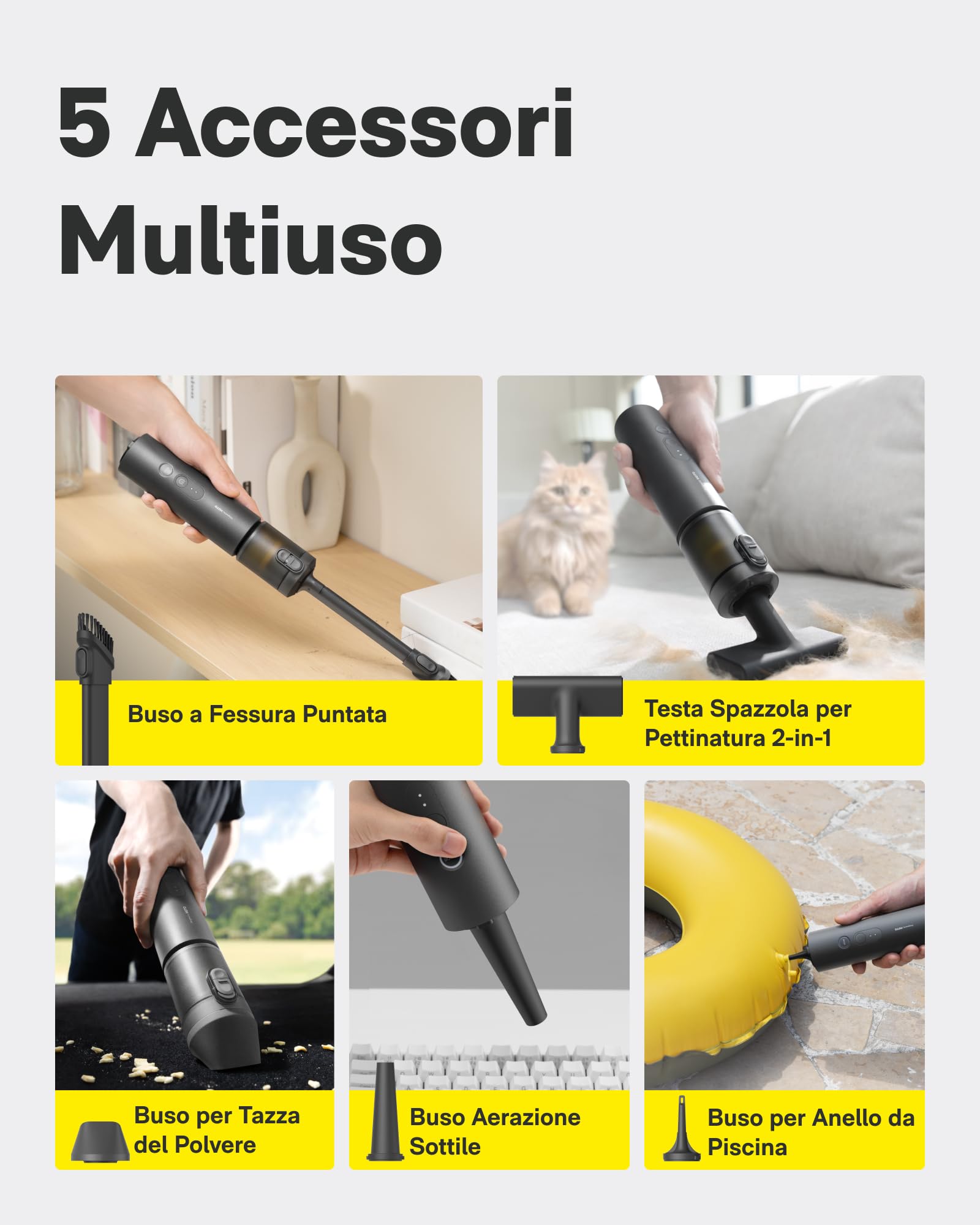 HOTO Aspirabriciole Auto Senza Fili, 20000Pa Mini Aspirapolvere Potente, 4 in 1 Aspirapolvere Portatile, Aspira Briciole Elettrico per Auto, Casa, Ufficio, PC, Animale Domestico