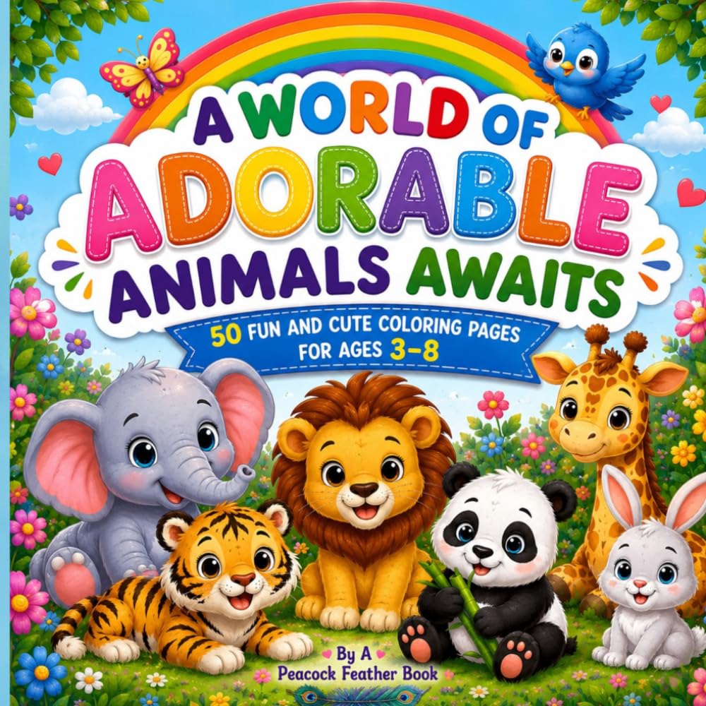 Adorable Animals Coloring Book for ages 3-8: 50 fun & cute coloring pages