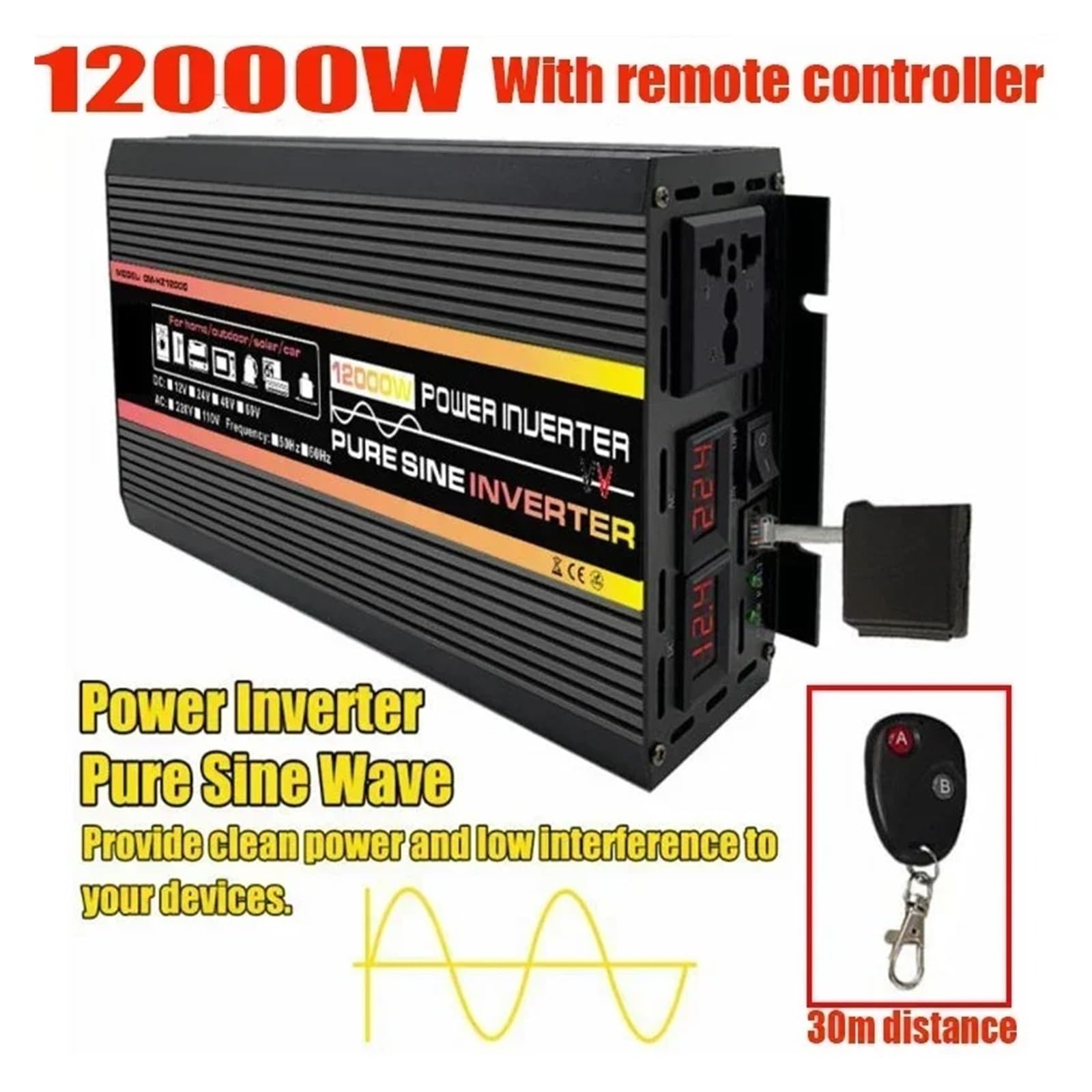 Coche Inversor 10000W/12000W Onda Sinusoidal Pura Inversor De Potencia Transformador De Voltaje Automóvil Hogar Exterior Convertidor DC12V 220V Con Controlador Convertidor(12000Wcontroll,24V_220V50HZ)