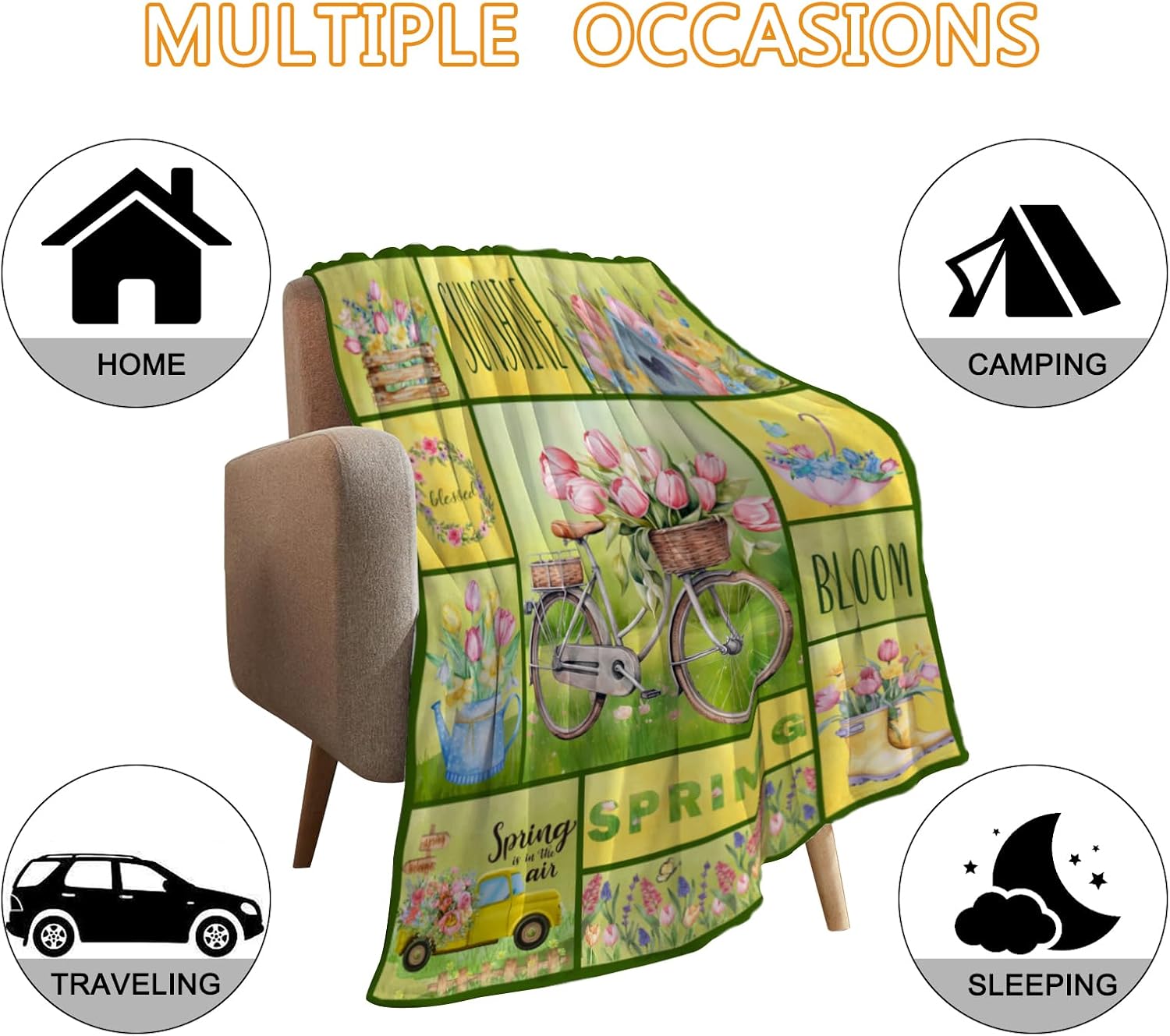 YeeJu Spring Throw Blanket 50x60 Farmhouse Spring Theme Floral Tulip Blanket Throw Blanket for Couch Sofa Bed Soft Cozy Fuzzy Plush Fleece Blankets Decorative Blanket 50 by 60