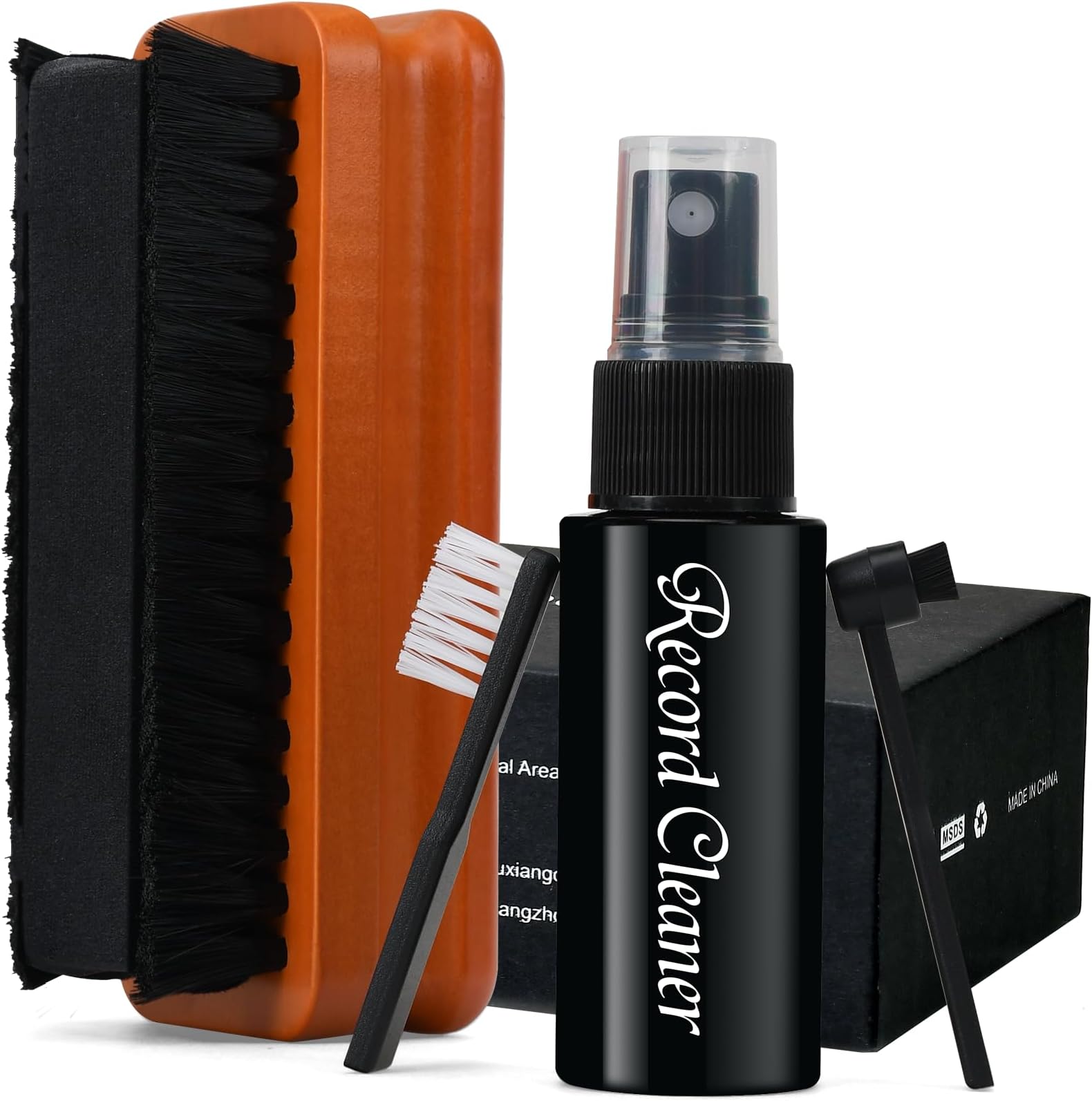 4in1 Vinyl Record Cleaner Kit, Vinyl Records Cleaning Kit for Records Albums, Includes 2in1 Velvet & Microfiber Brush, Cleaning Liquid, Duster & Turntable Stylus Brush