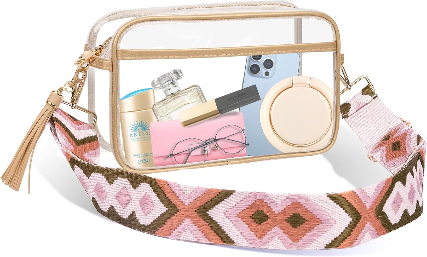 YILCER Clear Purses for Women Stadium, Concerts Crossbody Bag Stadium Approved Guitar Strap Festivals Purse, Yellow