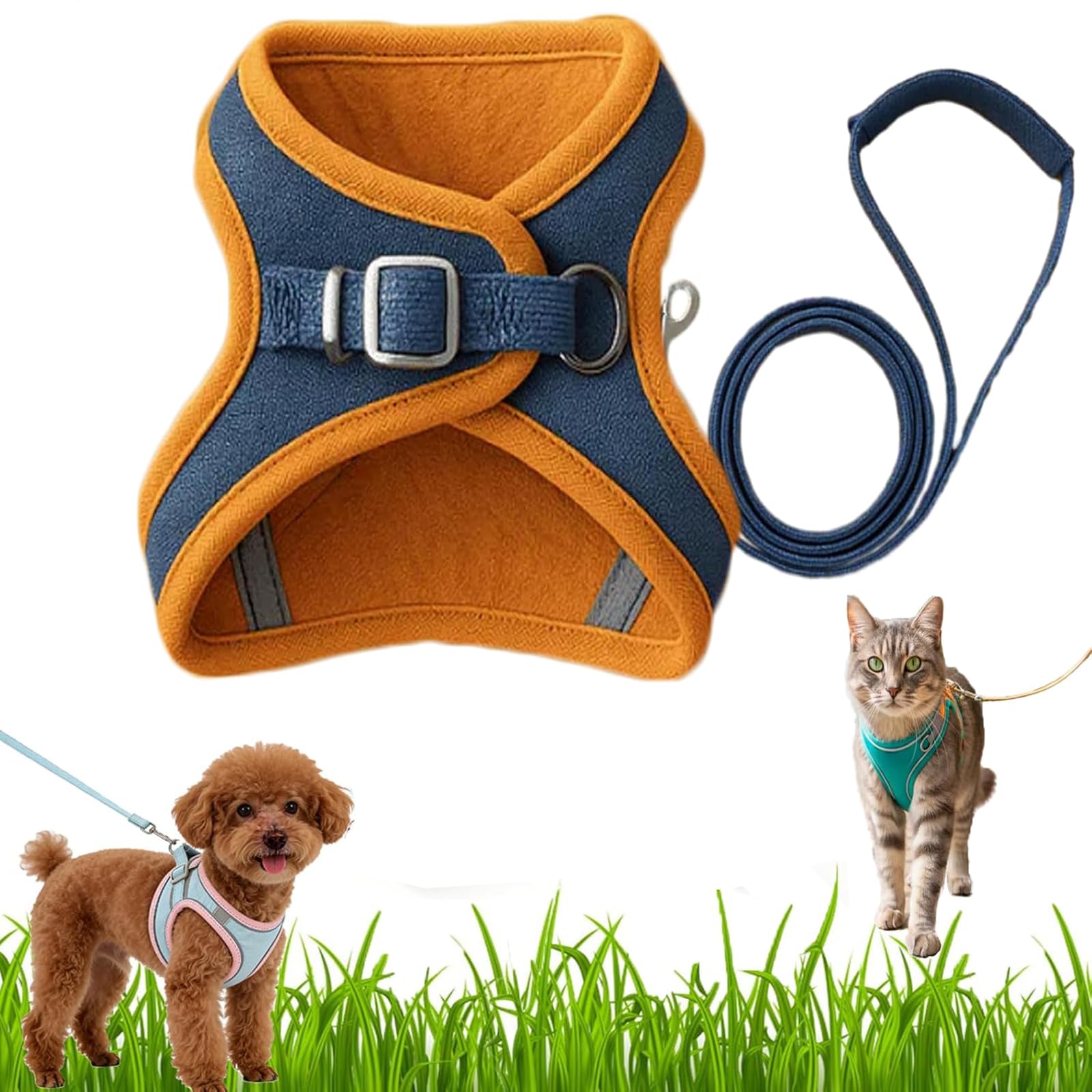 Juego de arnés y correa para gatos, chaleco de malla suave y transpirable, diseño ajustable para caminar al aire libre, fácil de llevar para gatos pequeños y medianos