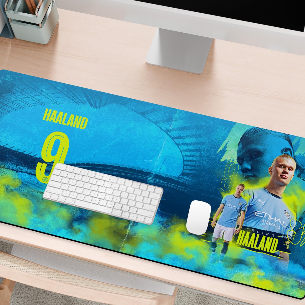 Head Case Designs sous Licence Officielle Manchester City Man City FC Haaland Kits et Joueurs avec Blason 37.4 x 15.75 x 0.16 inches (900 x 400 mm) - XL Tapis De Souris pour Jeux Bureau PC Clavier