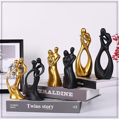 Miniatura 5 de Juego de 3 estatuas negras para parejas, decoración del hogar, escultura para pareja, decoración de dormitorio, estante Knick Knack, decoración de