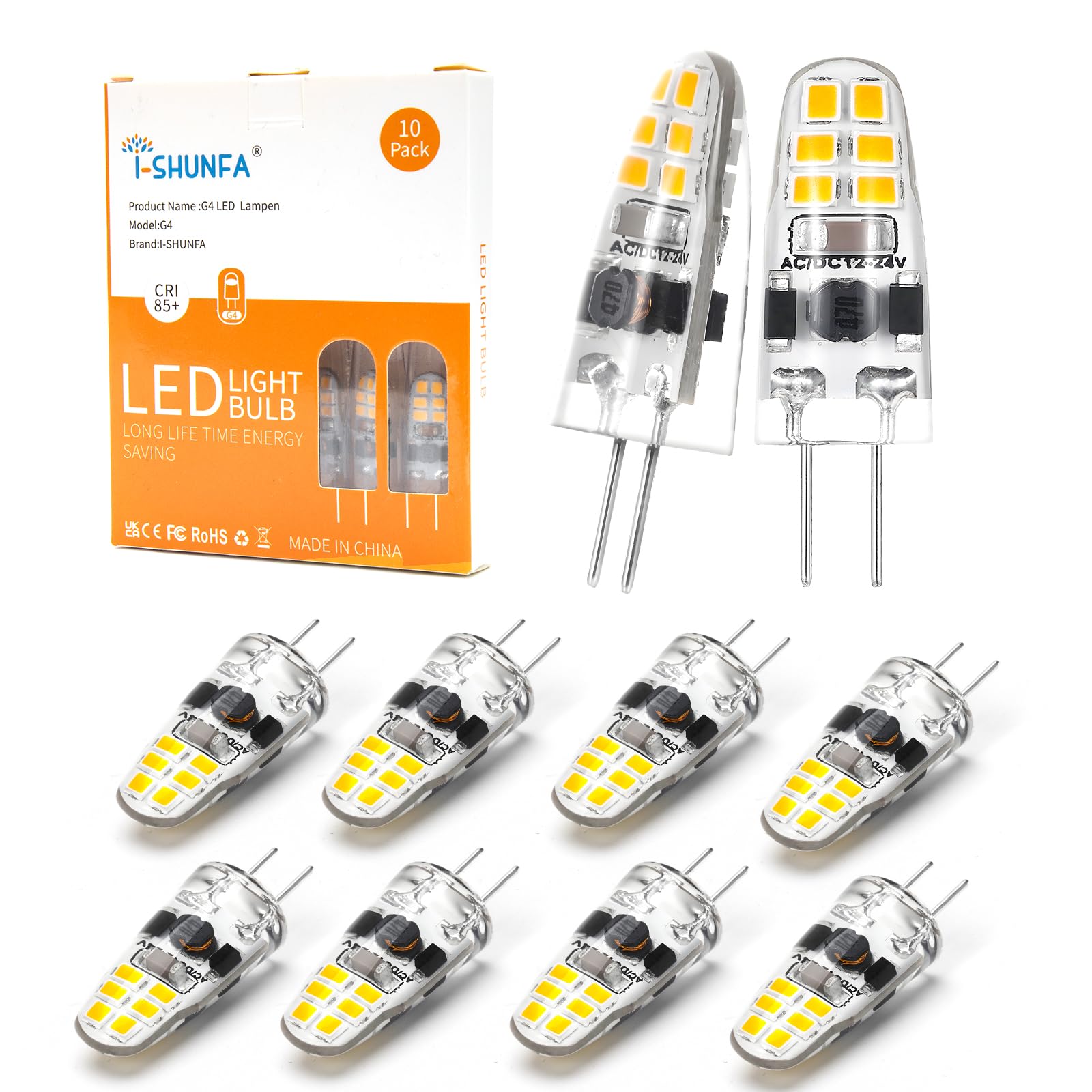 I-SHUNFA G4 LED Lampen 1.2W Dimmbar Natürliches Weiß 4000K AC/DC 12-24V Mini LED Birne Leuchtmittel Ersatz 10W-15W G4 Halogen Glühbirne für Küche,Dunstabzugshaube,Büro (10pack)