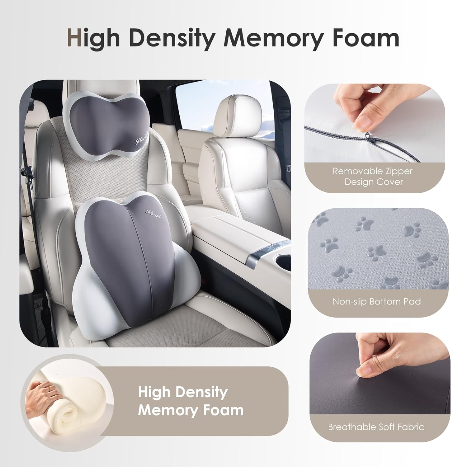 FLORICH Lumbar Support with Car headrest Back Pillow for Chairs Headrest Pillow for Car Ergonomic Ultrathick Memory Foam Back Pillow for Office Chair (Beige Grey) - Image 7