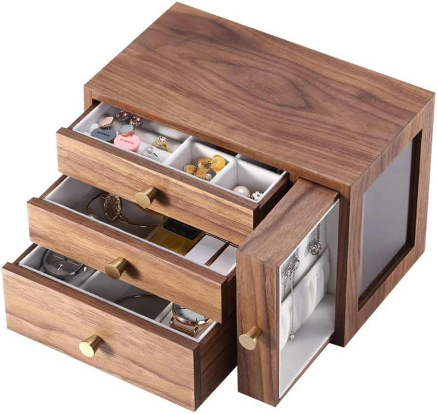 OZBMA Walnut Jewelry Box Wooden Chinese Vintage Earrings Storage Display Crafts~/