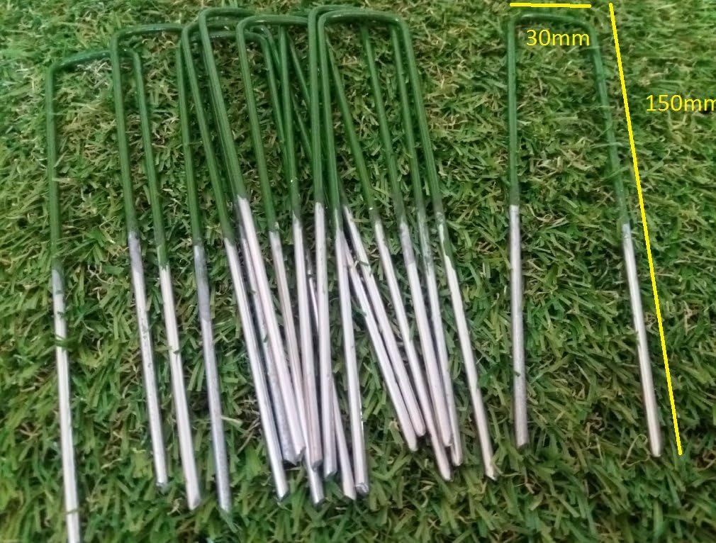 ARTIFICIAL GRASS & MEMBRANE U PINS PEGS STAPLES (15CM X 3CM) HALF GREEN X30