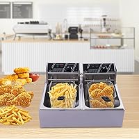 Vista 2 de Freidoras eléctricas de aceite de encimera de 6.3+6.3 cuartos de galón, freidora comercial de 2500 W, freidora con 2 cestas extraíbles y limitador