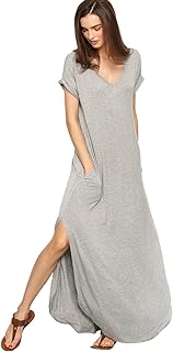 Verdusa Women's V Neck Side Pockets Split Hem Beach Long Maxi Dress