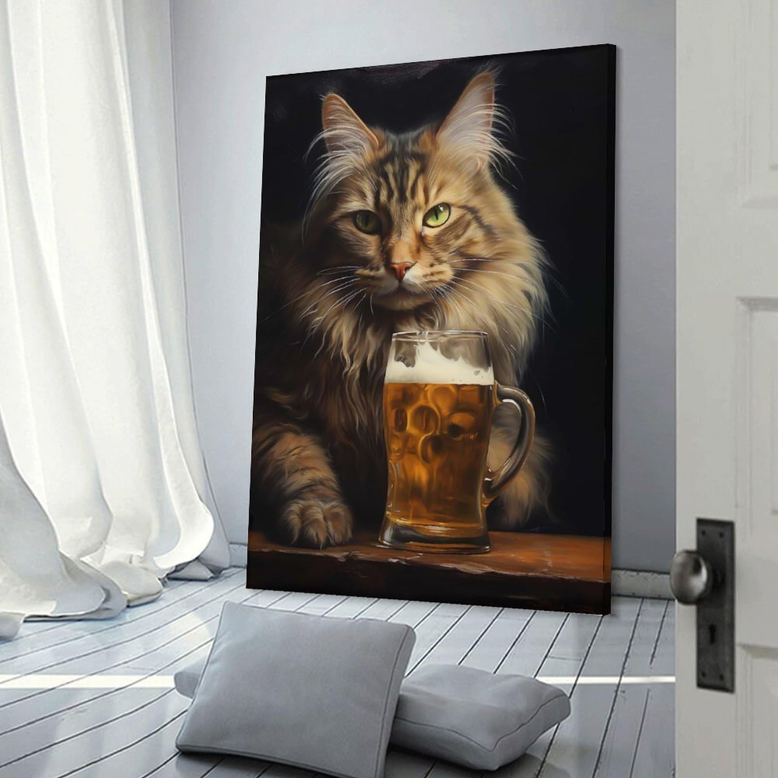 Junmoney Cat Beer(2) Home Decor Wall Art 20x30inch(50x75cm), for Living Room, Bedroom Or Home Office, Decorative Present for New Homes
