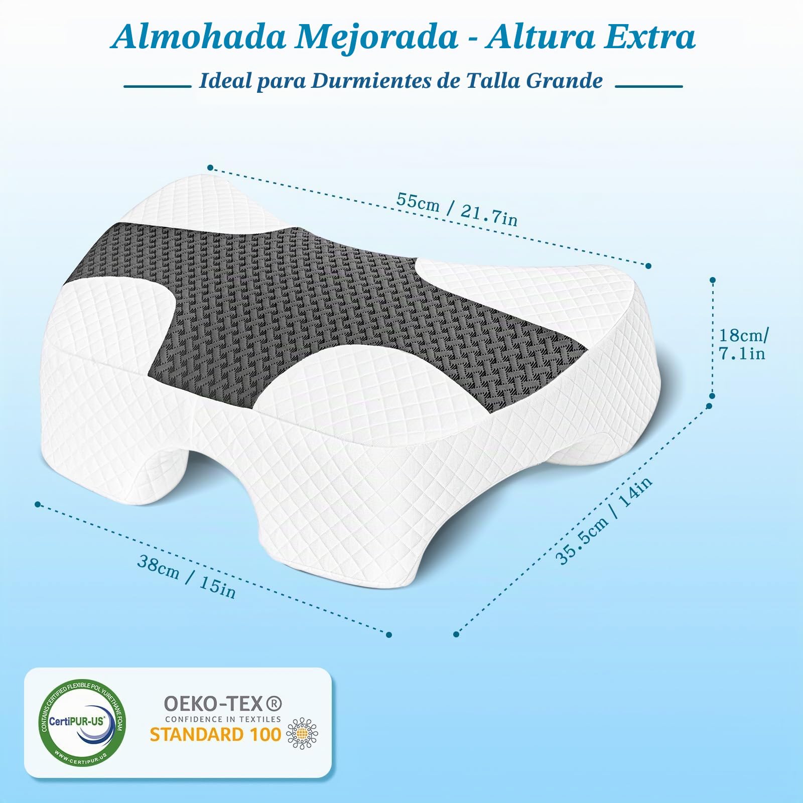 Almohada para Dormir de Iado con Hueco para el Brazo– Gris | almohada para el cuello y los hombros, almohada de espuma viscoelástica, Adecuada para dormir de lado, espalda y bocabajo