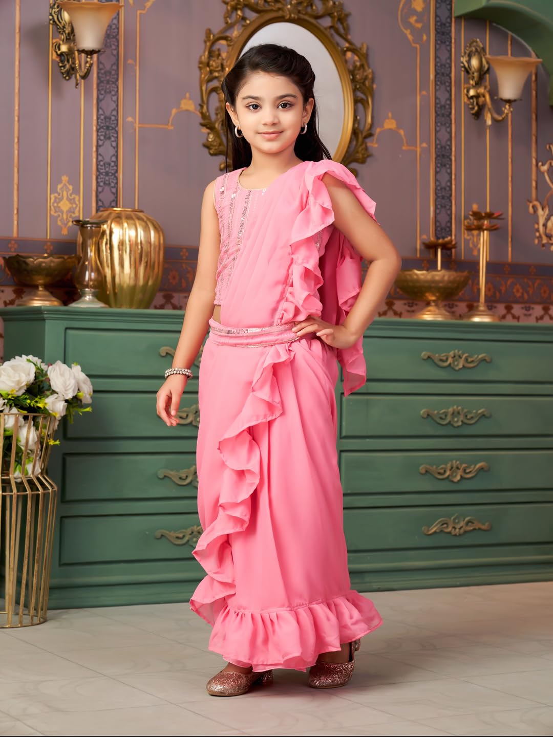 Aarika Girls Ethnic Wear Pink Colour Sequin Embroidery Georgette Lehenga Choli Set With Attached Dupatta-4-13 Years (Lch-Shm-5018)