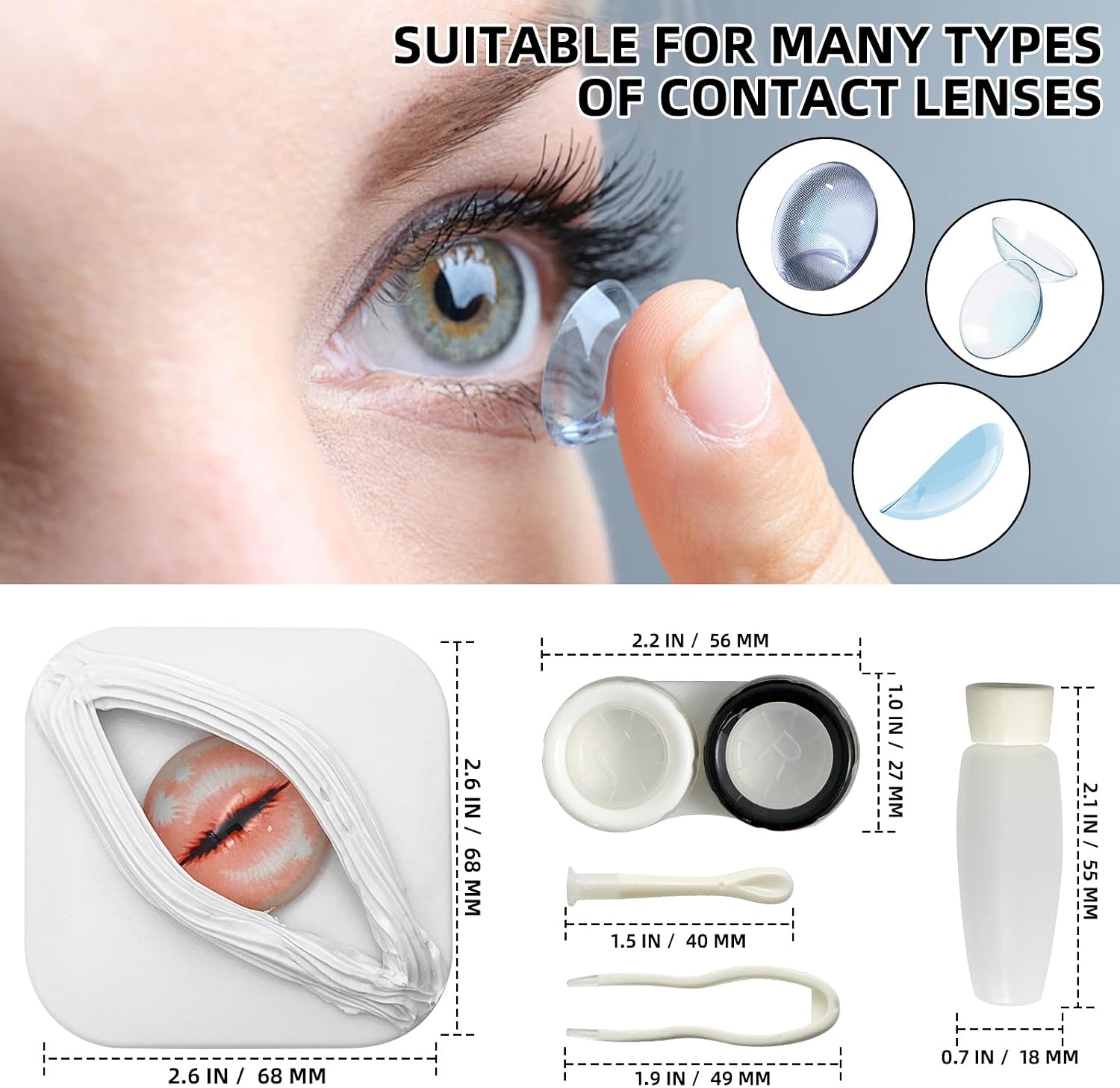 Ultrasonic Contact Lens Cleaner Kit with Case & Mat, for RGP OK Soft Lenses Travel Set White