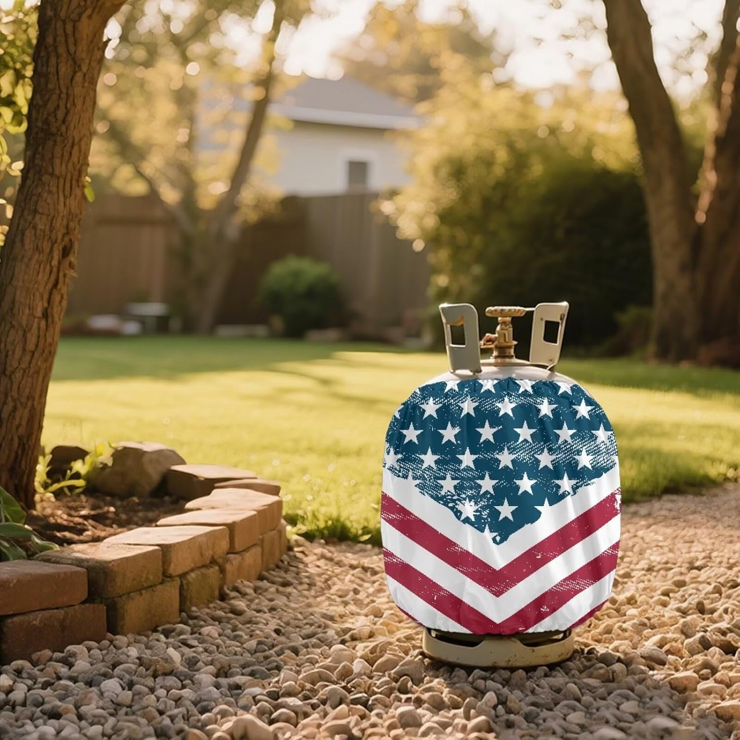 Dual Propane Tank Cover 20lb for 4Th of July Gas Tank Cover Outdoor 600D Heavy Duty Waterproof Covers Fits Standard 20 lb Cylinder, 13.7'' x 16.5'' USA Flag