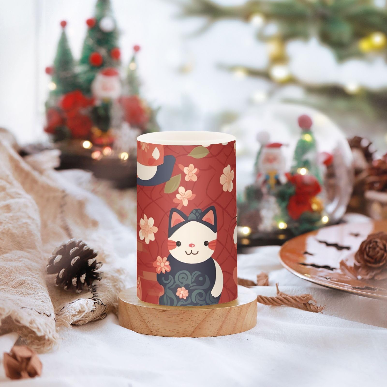 ODAWA Candele galleggianti a LED senza fiamma con gattini cinesi, senza fiamma, senza fiamma, candele a pilastro per festival, Halloween, decorazioni natalizie