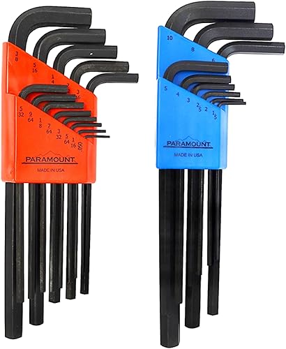 Paramount Juego de llaves hexagonales de acero métrico y pulgadas con asas en L